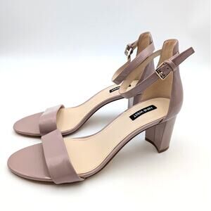 Nine West Pruce Ankle Strap Block Heel Sandals Natural Patent Size US10.5 EU41